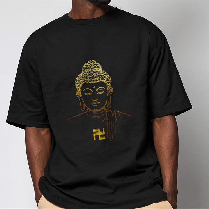 Buddha Stones卍柄 黄金仏 コットンTシャツ - image 6