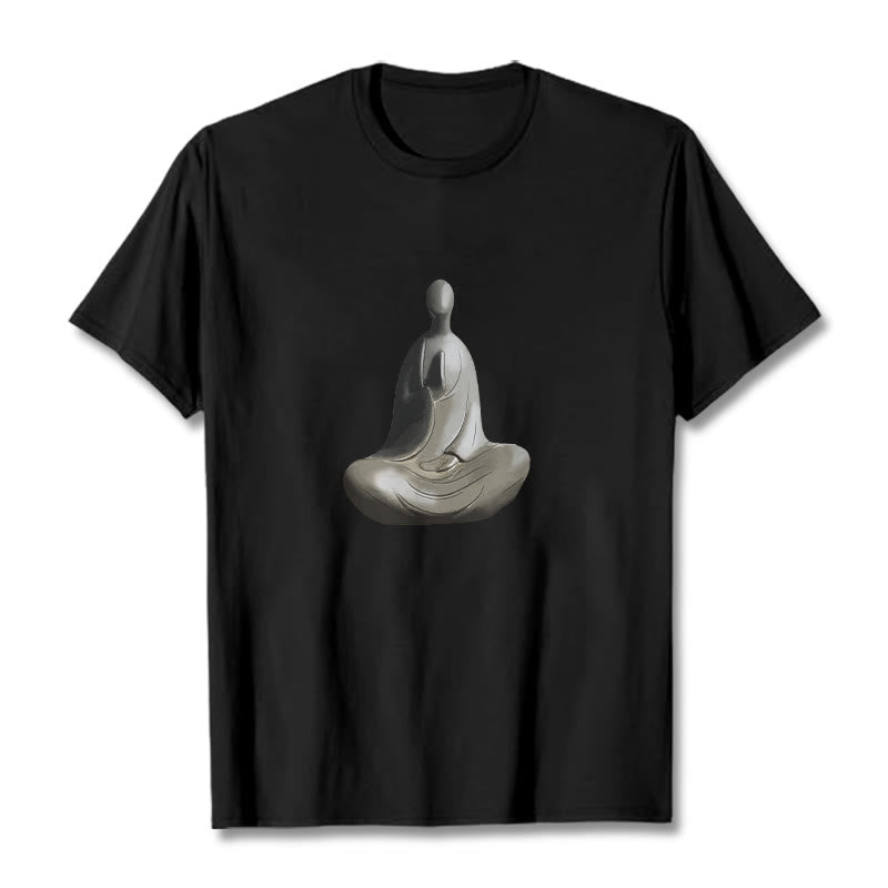 Buddha Stonesグレー無形の仏柄コットンTシャツ - 黒 - 2XL - image 8