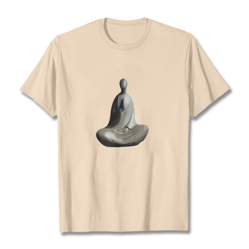Buddha Stonesグレー無形の仏柄コットンTシャツ - ビスク - 2XL - image 5