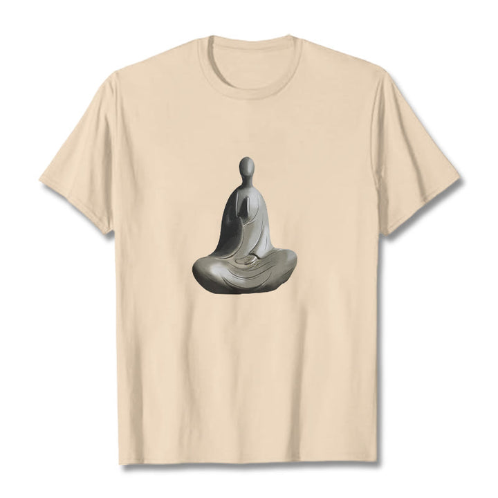 Buddha Stonesグレー無形の仏柄コットンTシャツ - ビスク - 2XL - image 5