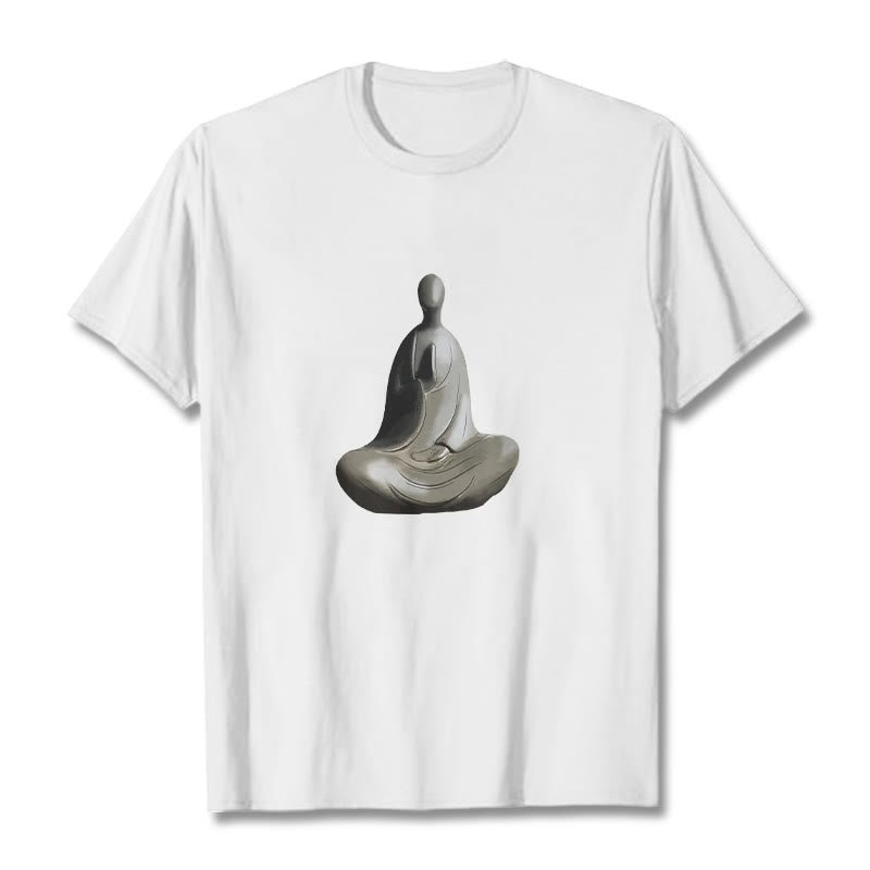 Buddha Stonesグレー無形の仏柄コットンTシャツ - 白 - 2XL - image 1