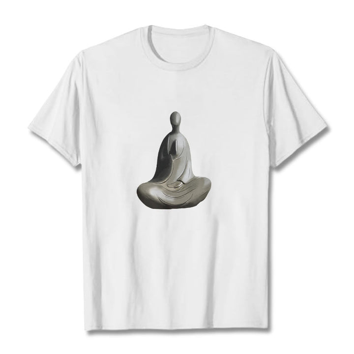 Buddha Stonesグレー無形の仏柄コットンTシャツ - 白 - 2XL - image 1