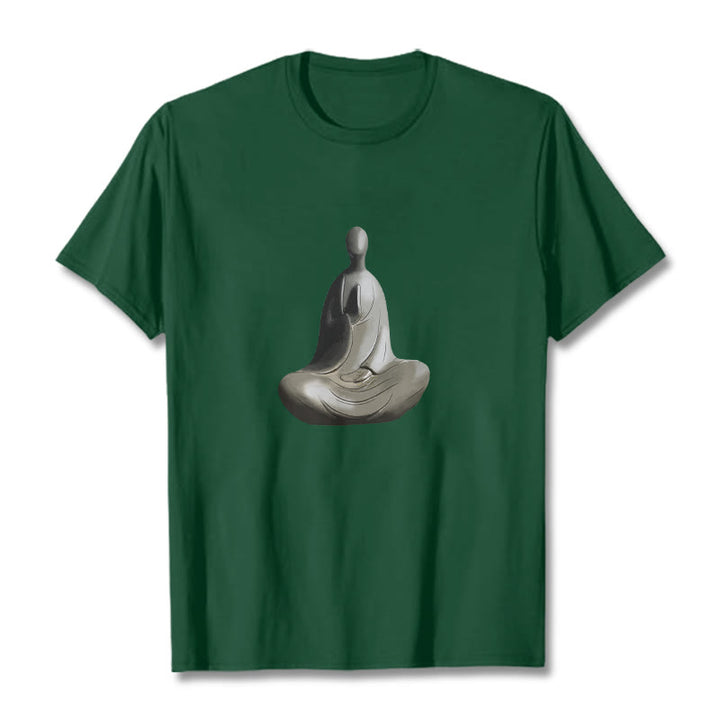 Buddha Stonesグレー無形の仏柄コットンTシャツ - フォレストグリーン - 2XL - image 12