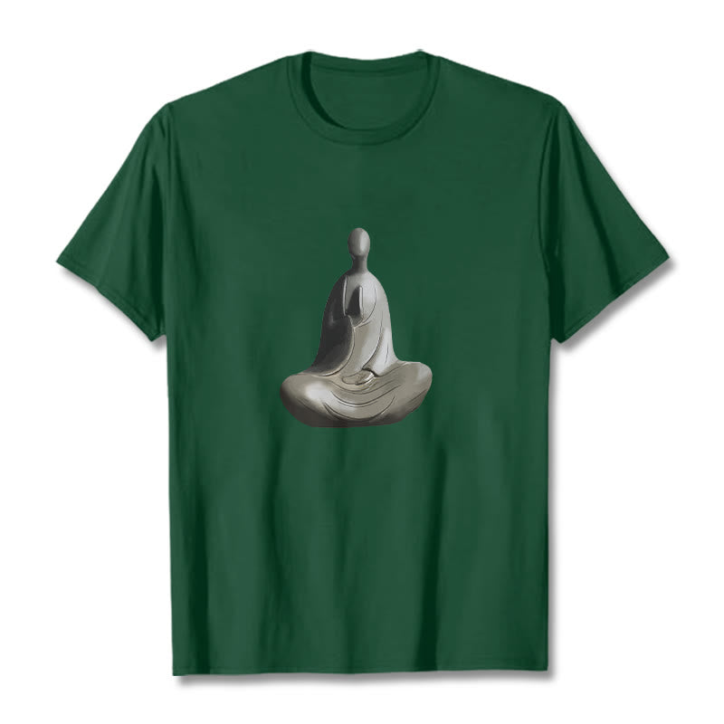 Buddha Stonesグレー無形の仏柄コットンTシャツ - フォレストグリーン - 2XL - image 11