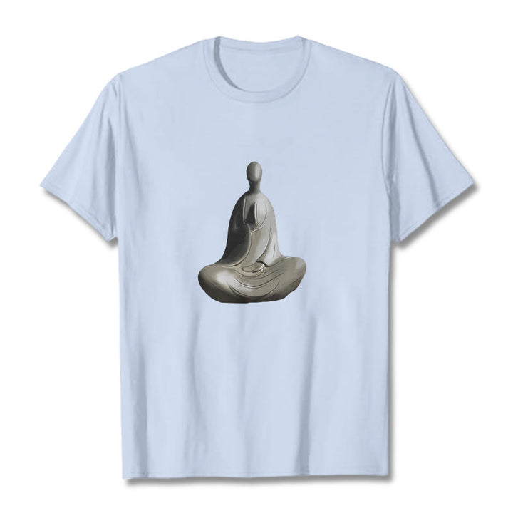 Buddha Stonesグレー無形の仏柄コットンTシャツ - ライトシアン - 2XL - image 13