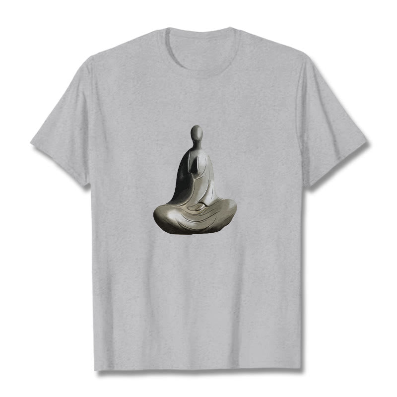 Buddha Stonesグレー無形の仏柄コットンTシャツ - ライトグレー - 2XL - image 1