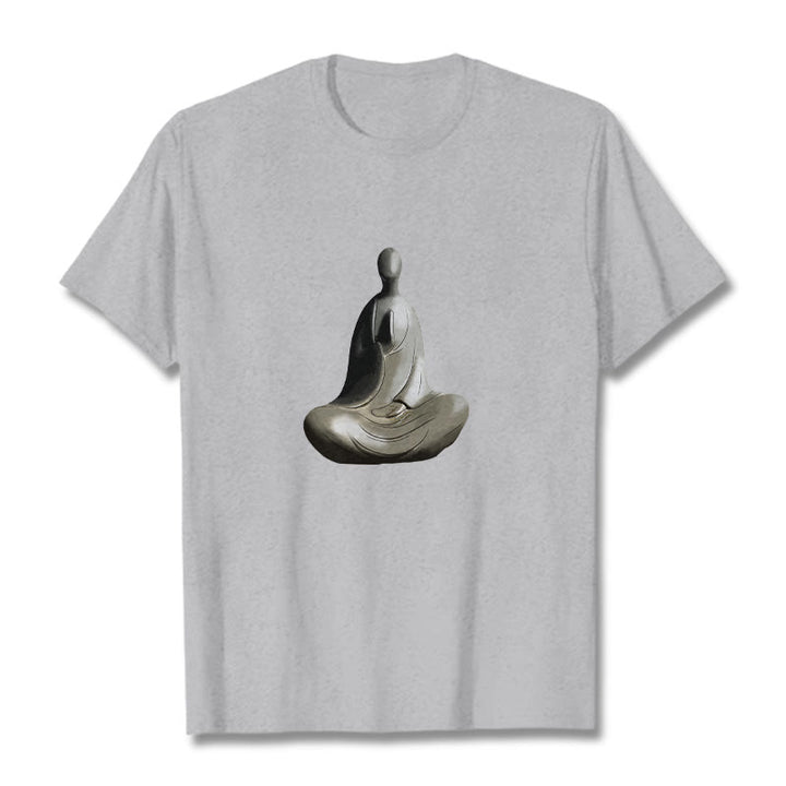 Buddha Stonesグレー無形の仏柄コットンTシャツ - ライトグレー - 2XL - image 1