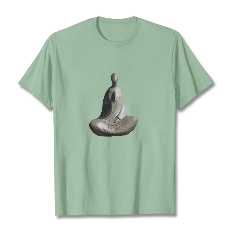 Buddha Stonesグレー無形の仏柄コットンTシャツ - ペールグリーン - 2XL - image 15