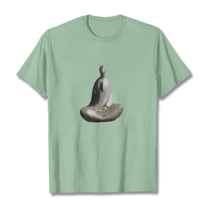 Buddha Stonesグレー無形の仏柄コットンTシャツ - ペールグリーン - 2XL - image 15