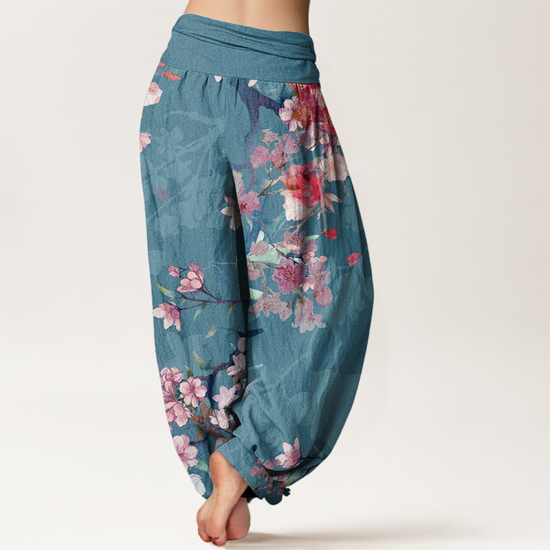 Buddha Stones、赤、ピンク、咲き誇る花、豊かな枝、レディース 伸縮性ウエスト ハーレムパンツ - image 10