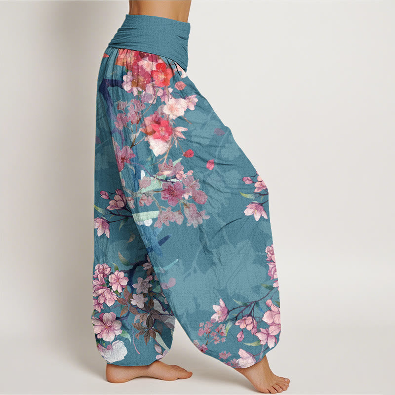 Buddha Stonesコットン レッド ピンク 咲き誇る花々 みずみずしい枝 レディース 伸縮性ウエスト ハーレムパンツ - image 8