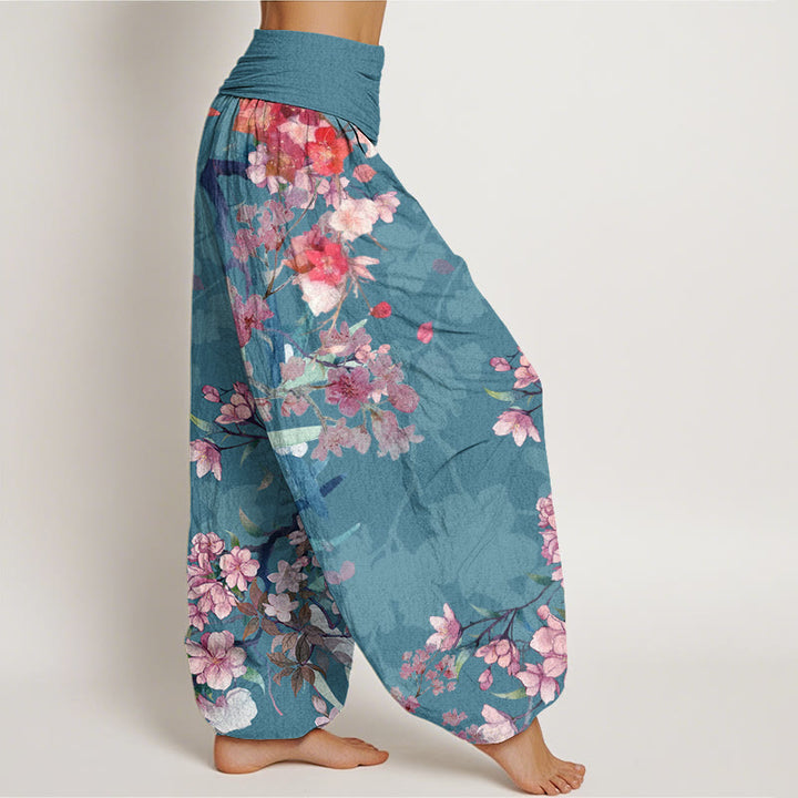 Buddha Stonesコットン レッド ピンク 咲き誇る花々 みずみずしい枝 レディース 伸縮性ウエスト ハーレムパンツ - image 8