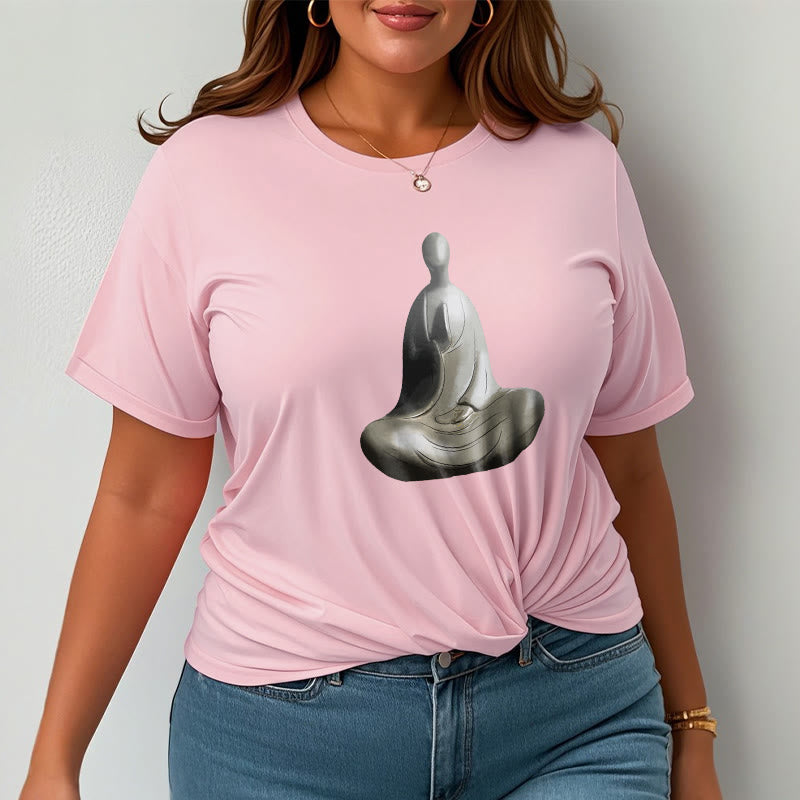 Buddha Stonesグレー無形の仏柄コットンTシャツ - image 20