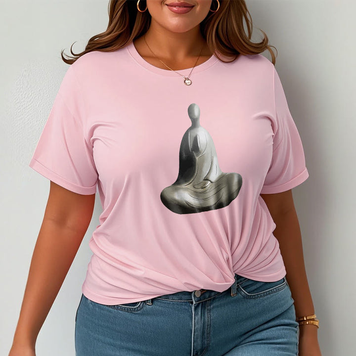 Buddha Stonesグレー無形の仏柄コットンTシャツ - image 20