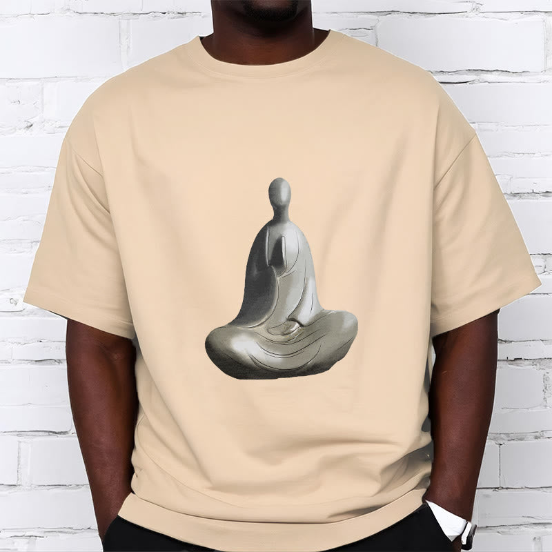 Buddha Stonesグレー無形の仏柄コットンTシャツ - image 6
