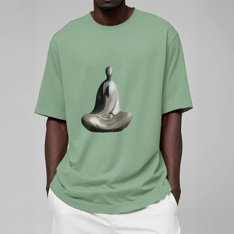 Buddha Stonesグレー無形の仏柄コットンTシャツ - image 16
