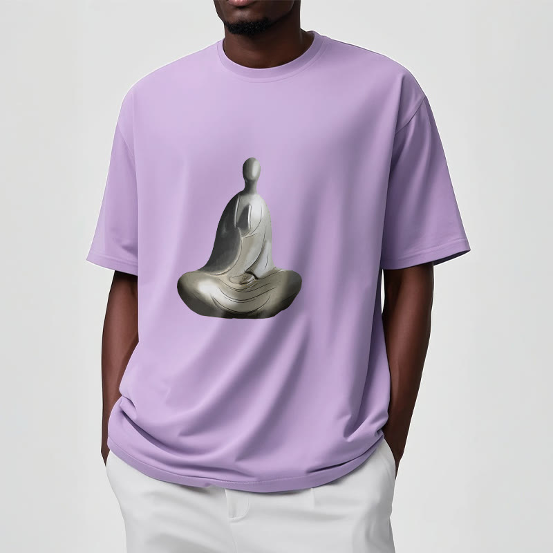 Buddha Stonesグレー無形の仏柄コットンTシャツ - image 17
