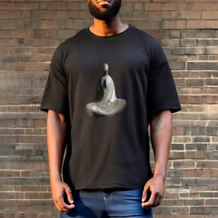Buddha Stonesグレー無形の仏柄コットンTシャツ - image 9