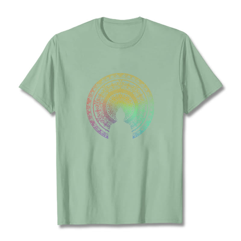 Buddha Stonesのカラフルなグラデーション曼荼羅仏陀コットンTシャツ - 淡い緑色 - 2XL - image 12
