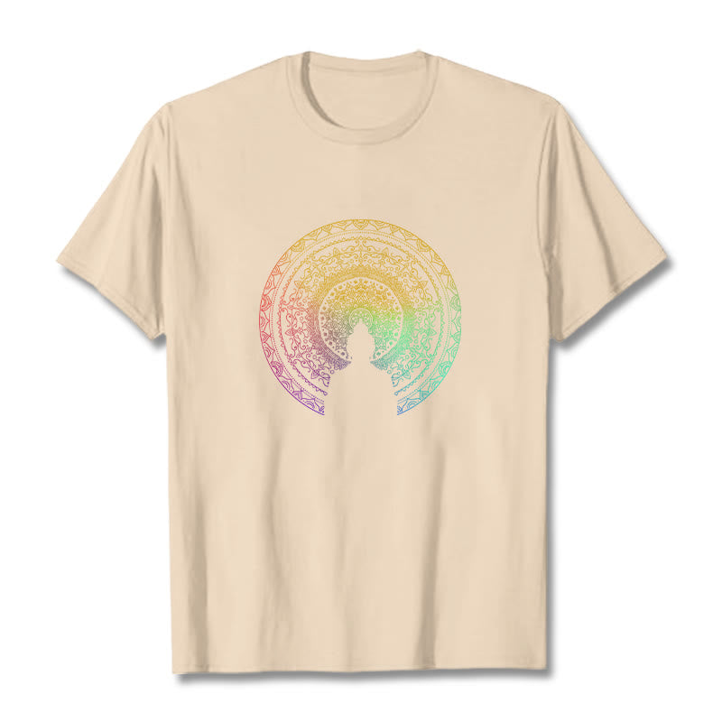 Buddha Stonesのカラフルなグラデーション曼荼羅仏陀コットンTシャツ - ビスク - 2XL - image 11