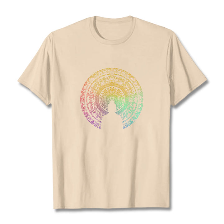 Buddha Stonesのカラフルなグラデーション曼荼羅仏陀コットンTシャツ - ビスク - 2XL - image 11