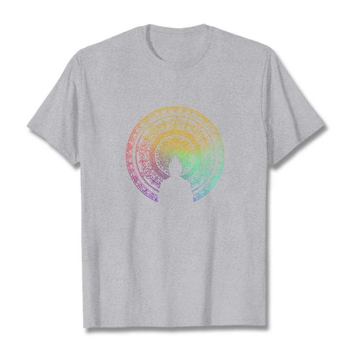 Buddha Stonesのカラフルなグラデーション曼荼羅仏陀コットンTシャツ - ライトグレー - 2XL - image 19