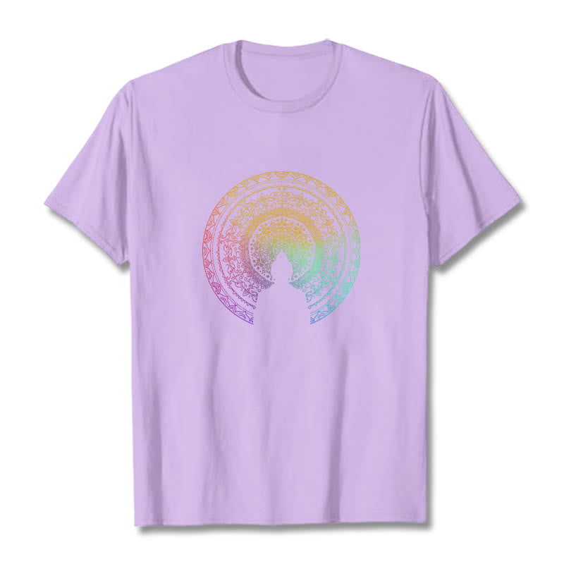 Buddha Stonesのカラフルなグラデーション曼荼羅仏陀コットンTシャツ - 梅 - 2XL - image 15
