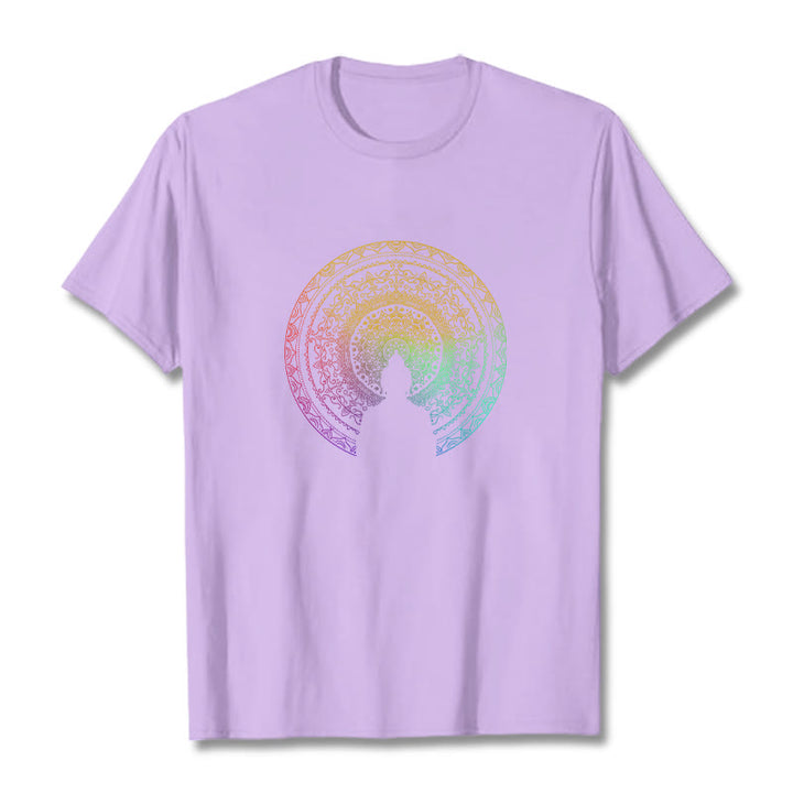 Buddha Stonesのカラフルなグラデーション曼荼羅仏陀コットンTシャツ - 梅 - 2XL - image 15