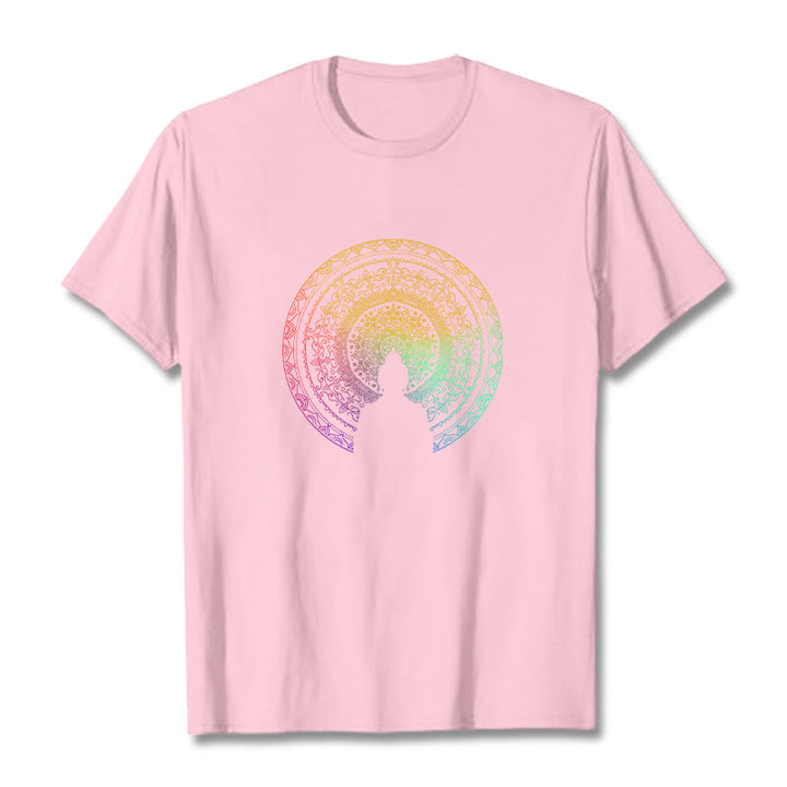 Buddha Stonesのカラフルなグラデーション曼荼羅仏陀コットンTシャツ - ライトピンク - 2XL - image 17