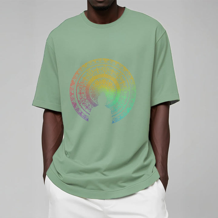 Buddha Stonesのカラフルなグラデーション曼荼羅仏陀コットンTシャツ - image 13