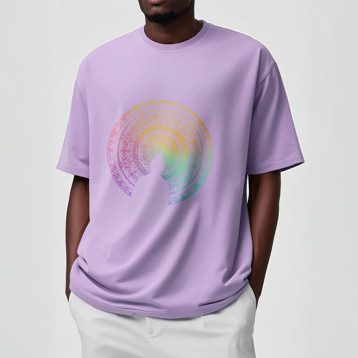 Buddha Stonesのカラフルなグラデーション曼荼羅仏陀コットンTシャツ - image 16