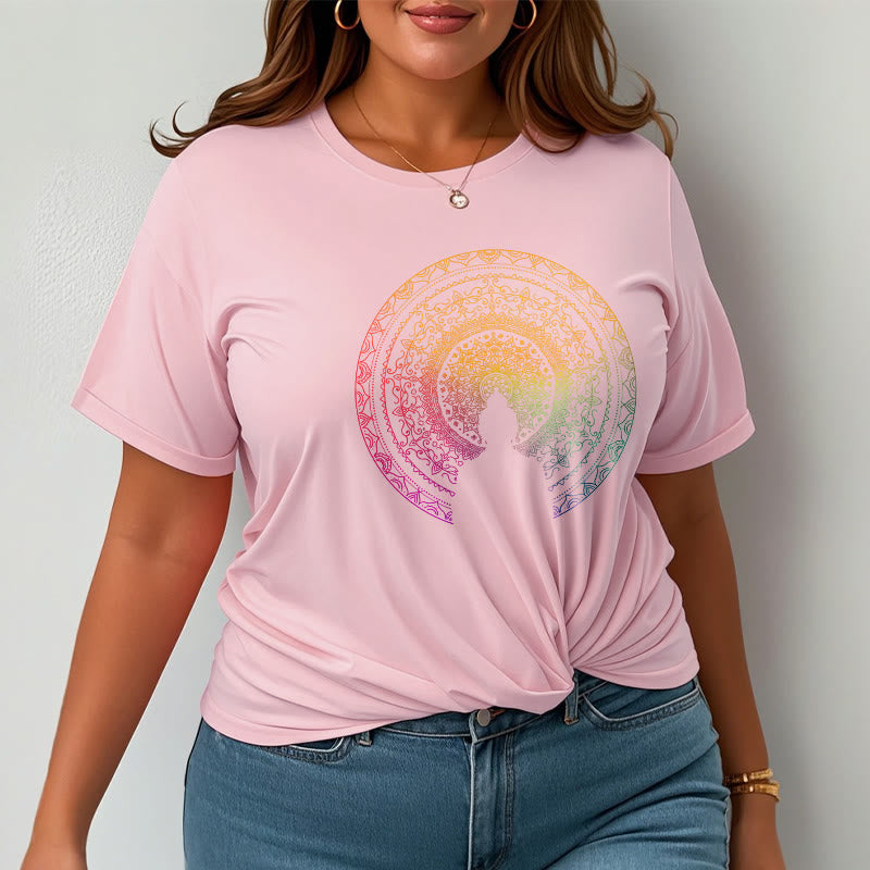 Buddha Stonesのカラフルなグラデーション曼荼羅仏陀コットンTシャツ - image 18