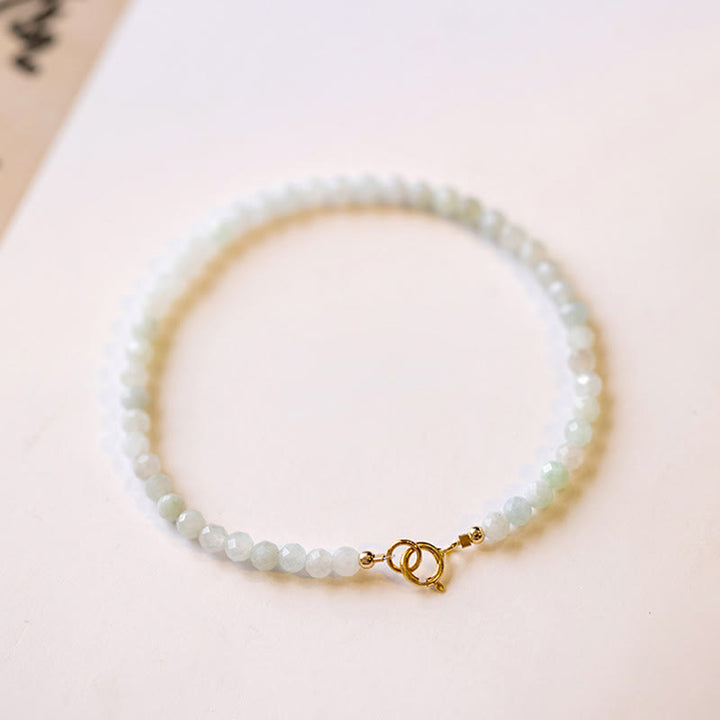 Buddha Stones2mm 翡翠 極薄ビーズ 14K 金メッキ 銅製 幸運のブレスレット