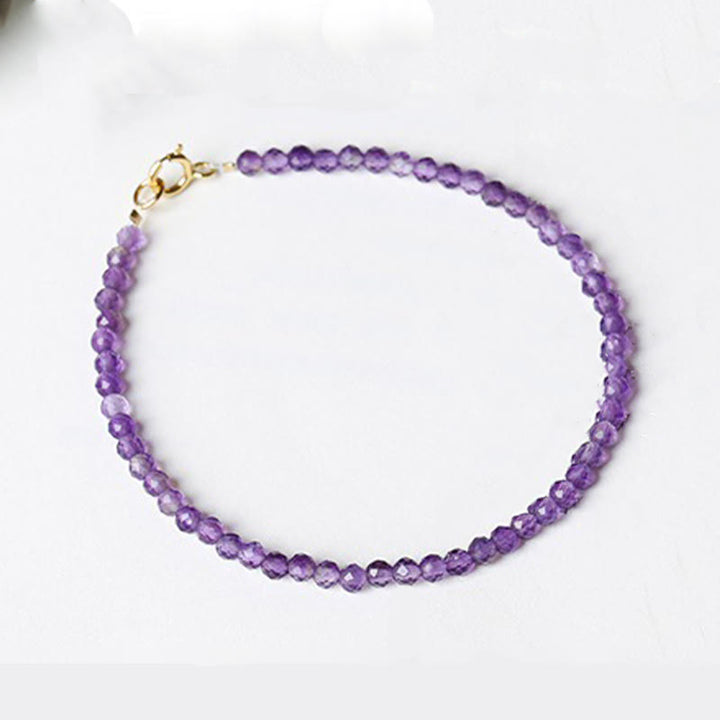 Buddha Stones3mm 天然アメジスト 極細ビーズ 14Kゴールドメッキ銅製 スピリチュアルアウェアネスブレスレット
