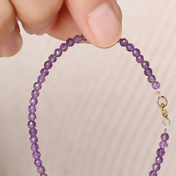 Buddha Stones3mm 天然アメジスト 極細ビーズ 14Kゴールドメッキ銅製 スピリチュアルアウェアネスブレスレット