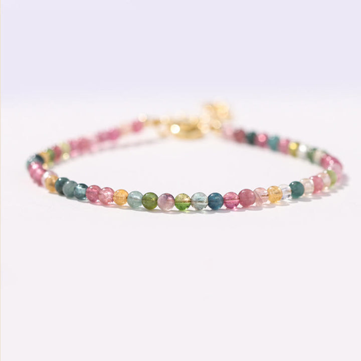 Buddha Stones2mm マルチカラートルマリン 極薄ビーズ 14Kゴールドメッキ銅製 ウィズダムブレスレット