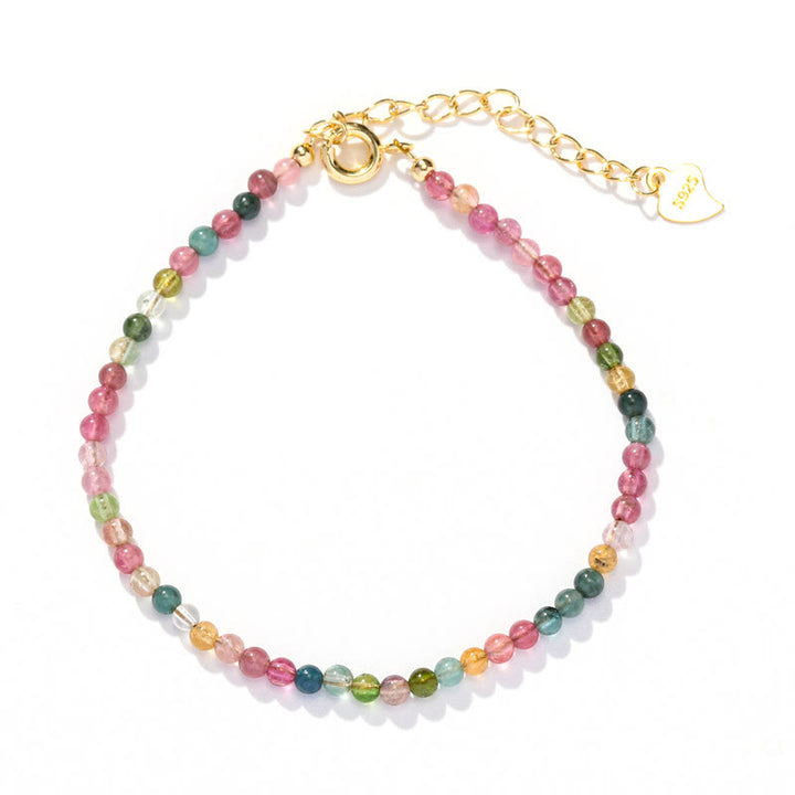 Buddha Stones2mm マルチカラートルマリン 極薄ビーズ 14Kゴールドメッキ銅製 ウィズダムブレスレット