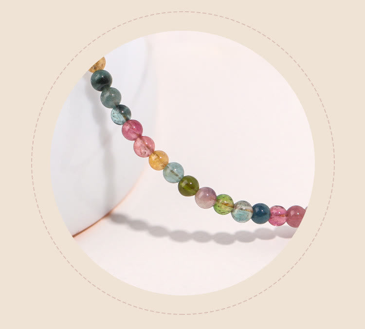 Buddha Stones2mm マルチカラートルマリン 極薄ビーズ 14Kゴールドメッキ銅製 ウィズダムブレスレット