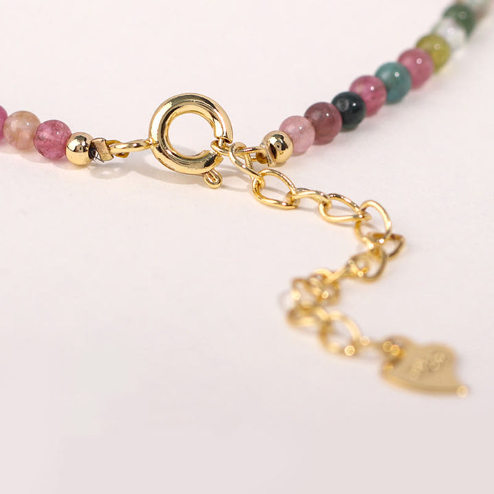 Buddha Stones2mm マルチカラートルマリン 極薄ビーズ 14Kゴールドメッキ銅製 ウィズダムブレスレット
