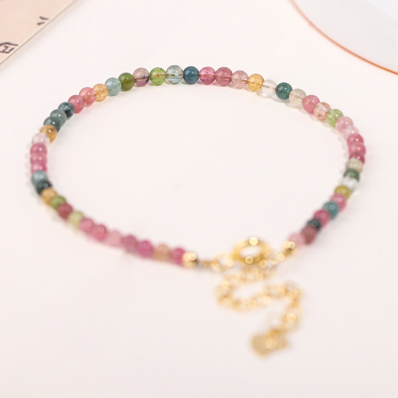 Buddha Stones2mm マルチカラートルマリン 極薄ビーズ 14Kゴールドメッキ銅製 ウィズダムブレスレット