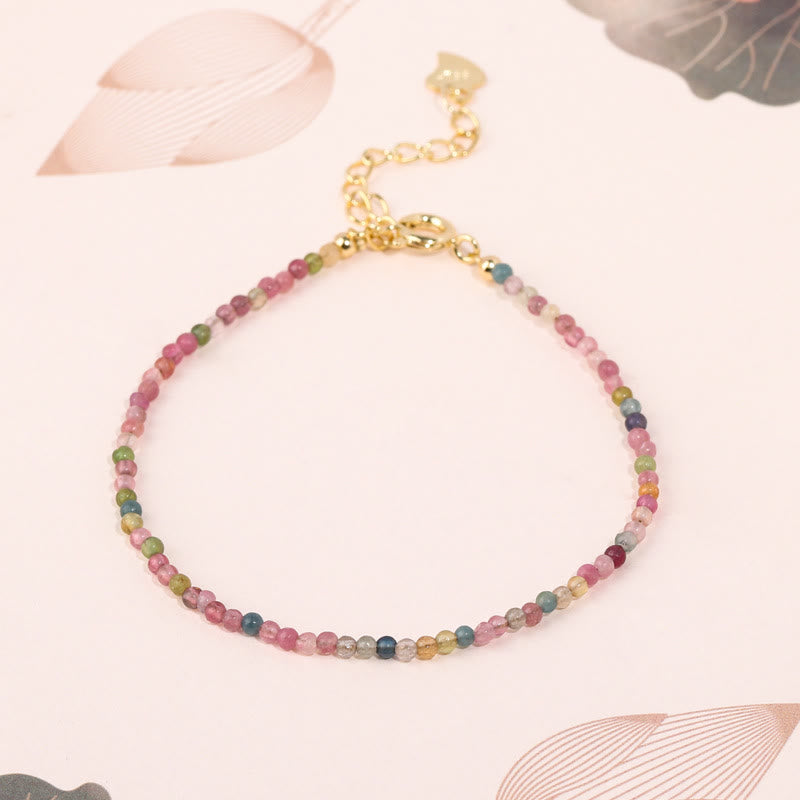 Buddha Stones2mm マルチカラートルマリン 極薄ビーズ 14Kゴールドメッキ銅製 ウィズダムブレスレット