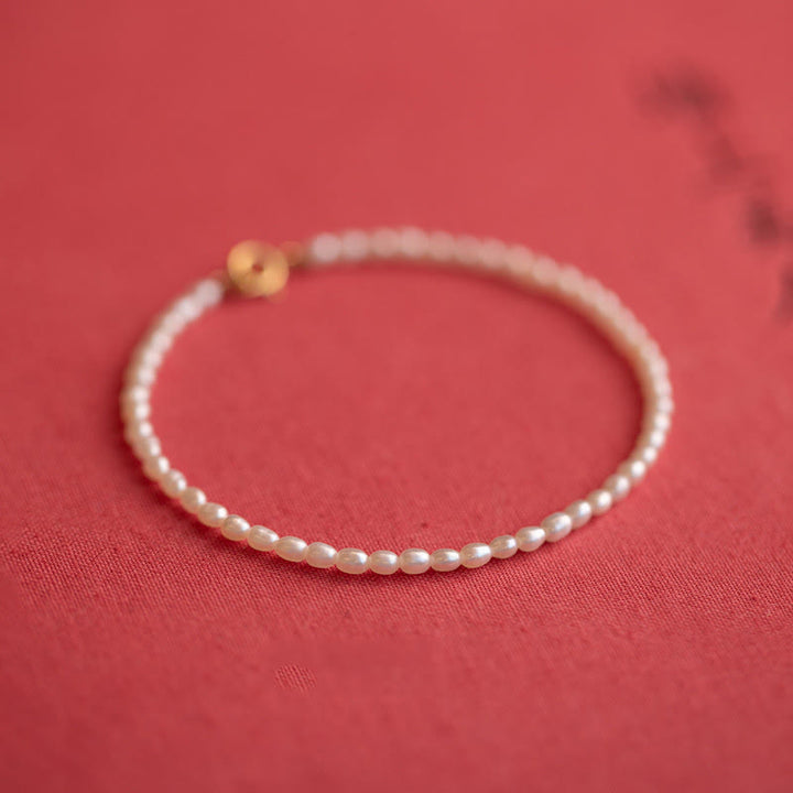 Buddha Stones2mm 天然真珠 極薄ビーズ 14K ゴールドメッキ 銅製 ウィズダムブレスレット