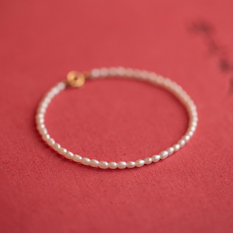 Buddha Stones2mm 天然真珠 極薄ビーズ 14K ゴールドメッキ 銅製 ウィズダムブレスレット