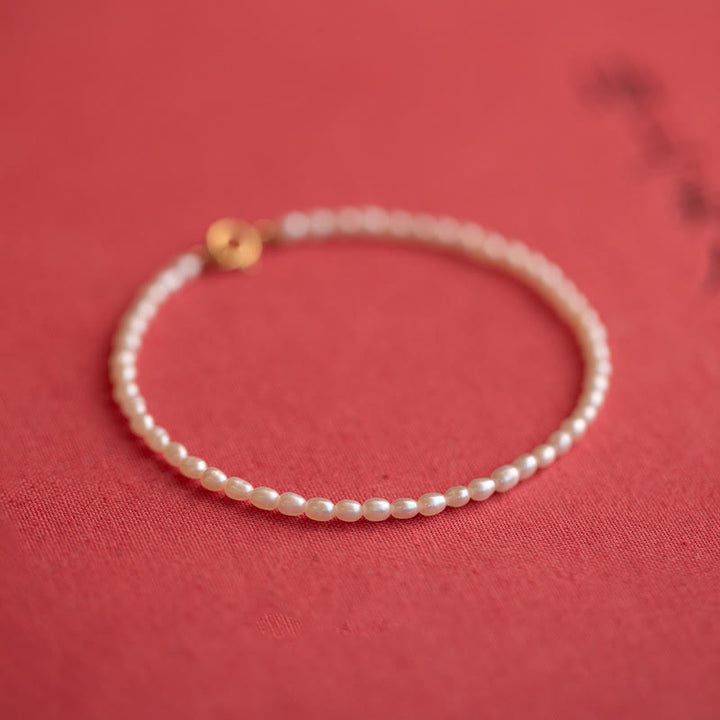 Buddha Stones2mm 天然真珠 極薄ビーズ 14K ゴールドメッキ 銅製 ウィズダムブレスレット