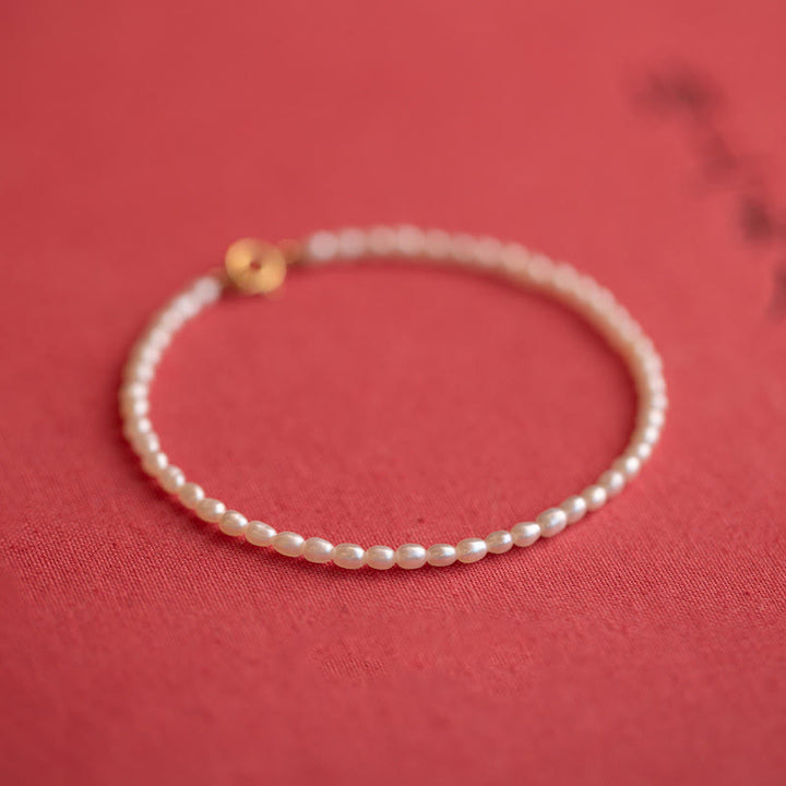 Buddha Stones2mm 天然真珠 極薄ビーズ 14K ゴールドメッキ 銅製 ウィズダムブレスレット