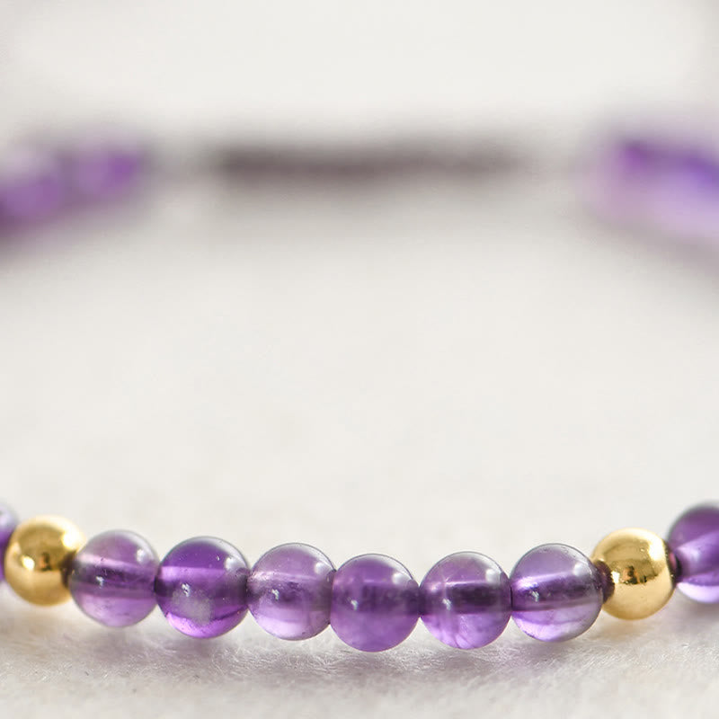 Buddha Stones 4mm ハンドメイド 天然アメジスト 14K ゴールドメッキ 銅ビーズ 編み紐 ストレス解消ブレスレット