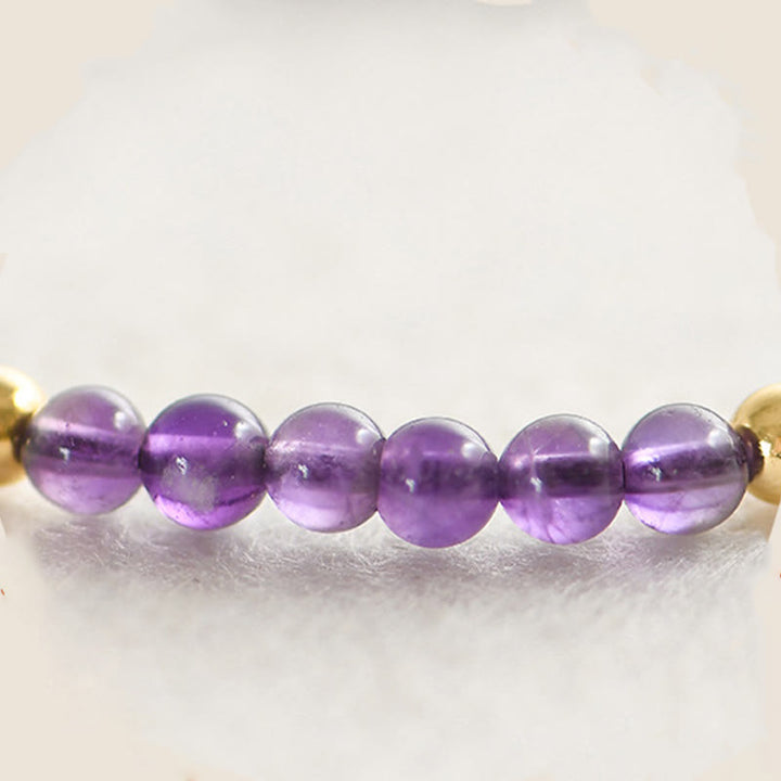 Buddha Stones 4mm ハンドメイド 天然アメジスト 14K ゴールドメッキ 銅ビーズ 編み紐 ストレス解消ブレスレット