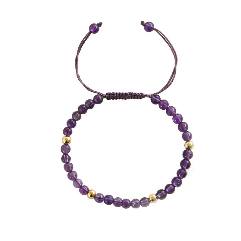 Buddha Stones 4mm ハンドメイド 天然アメジスト 14K ゴールドメッキ 銅ビーズ 編み紐 ストレス解消ブレスレット