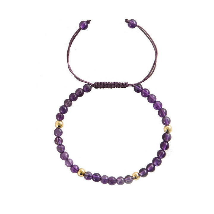 Buddha Stones 4mm ハンドメイド 天然アメジスト 14K ゴールドメッキ 銅ビーズ 編み紐 ストレス解消ブレスレット