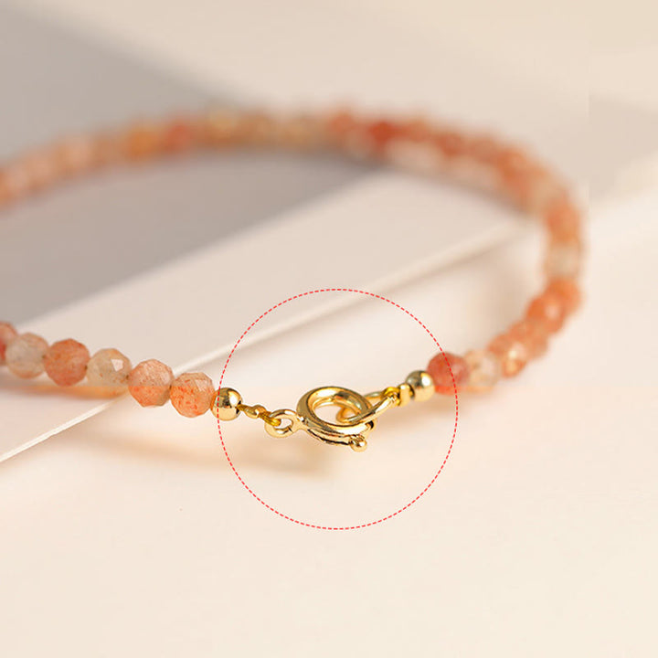 Buddha Stones3mm サンストーン 極薄ビーズ 14K ゴールドメッキ 銅製 富のブレスレット